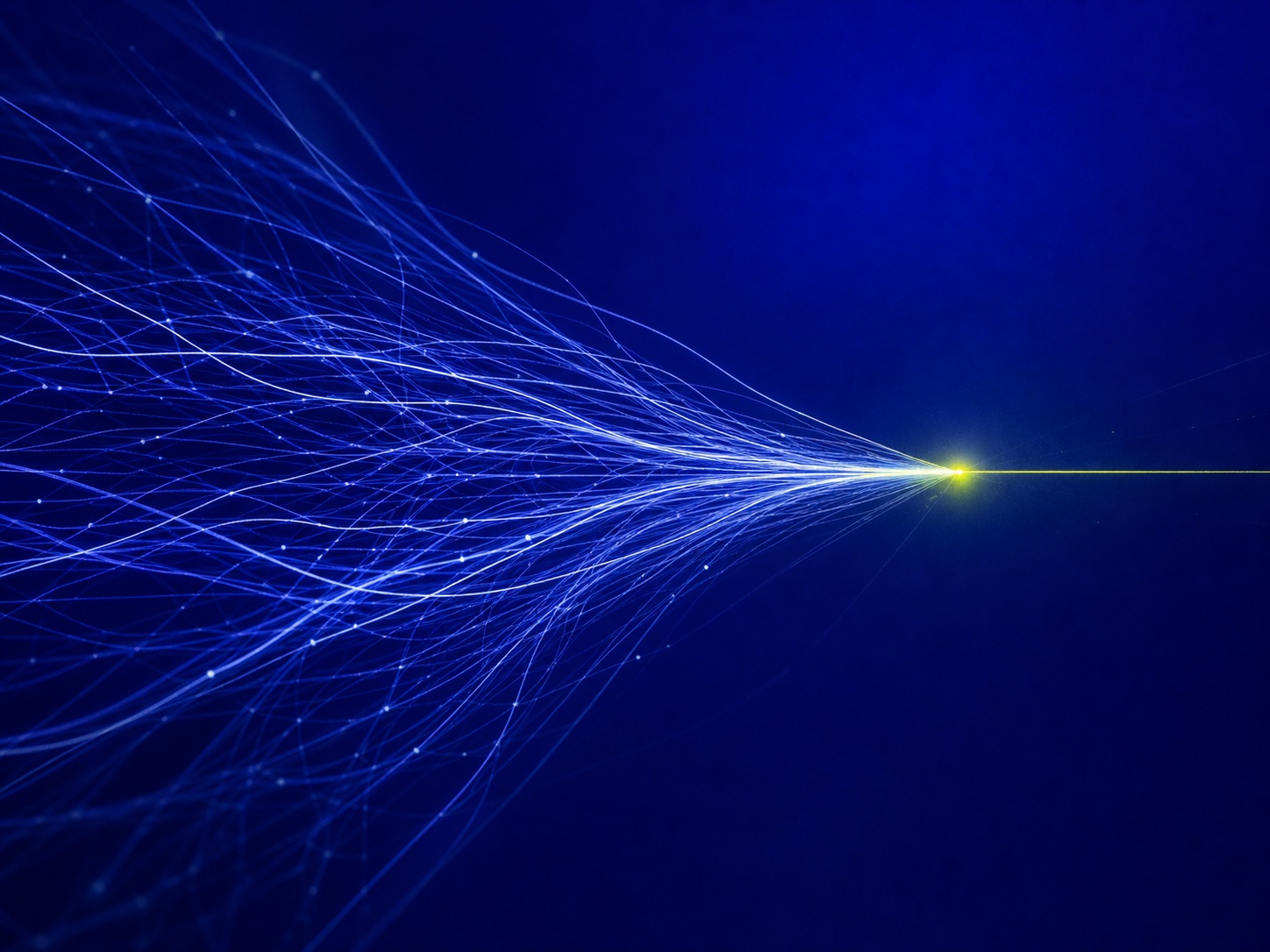 Editorial illustration of many information paths converging into a single autonomous system.